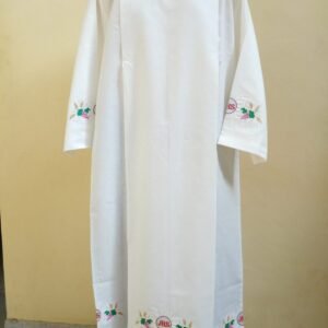 White Clergy Alb - Liturgical Vestment Gown with JHS and Grapes Embroidery