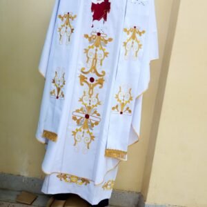 White Catholic Priestly Chasuble - Good Shepherd Vestment with Matching Stole