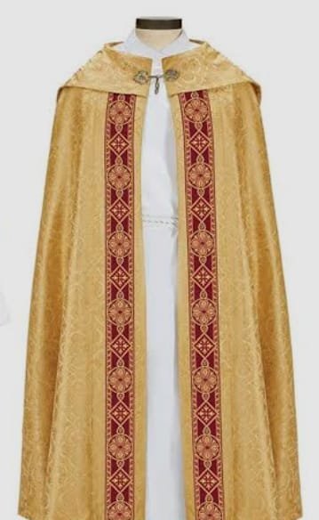 Gold Catholic Priestly Cope - Ceremonial Brocade Vestment for Benediction