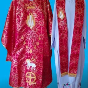 Red Priestly Chasuble Set (With Inner Stole) - Catholic Liturgical Vestments for Pentecost
