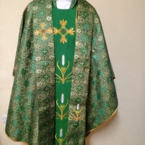 Green Catholic Priestly Chasuble (With Stole) - Gothic Style Brocade Fabric
