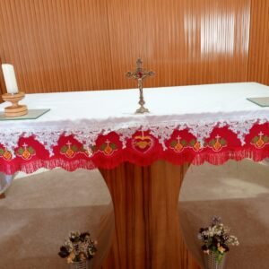 Catholic Church Altar Cloth - Liturgical Table Runner with JHS Embroidered Frontal