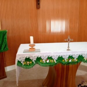 Catholic Church Altar Cloth - Liturgical Table Runner with JHS Embroidered Frontal for Ordinary Time