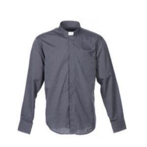 Dark Grey Priest Clerical Shirt - Long Sleeve Cotton Blend Dress Shirt For Clergy (With Collar)