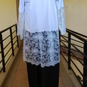 Black Cassock with White Floral Lace Surplice