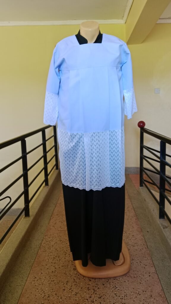 Black Cassock with White Lace-Trimmed Surplice