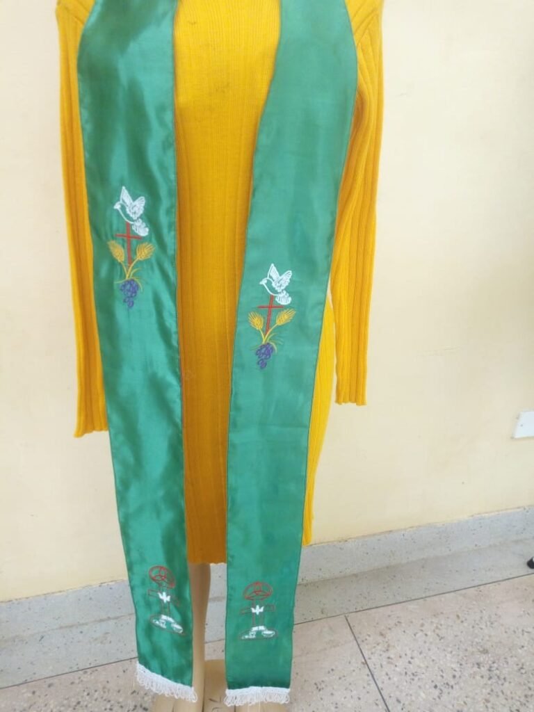 Green Liturgical Clergy Stole with Embroidered Liturgical Symbols