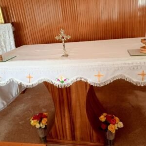 Catholic Church Altar Cloth - Liturgical Table Runner with JHS Embroidered Frontal for Ordinary Time