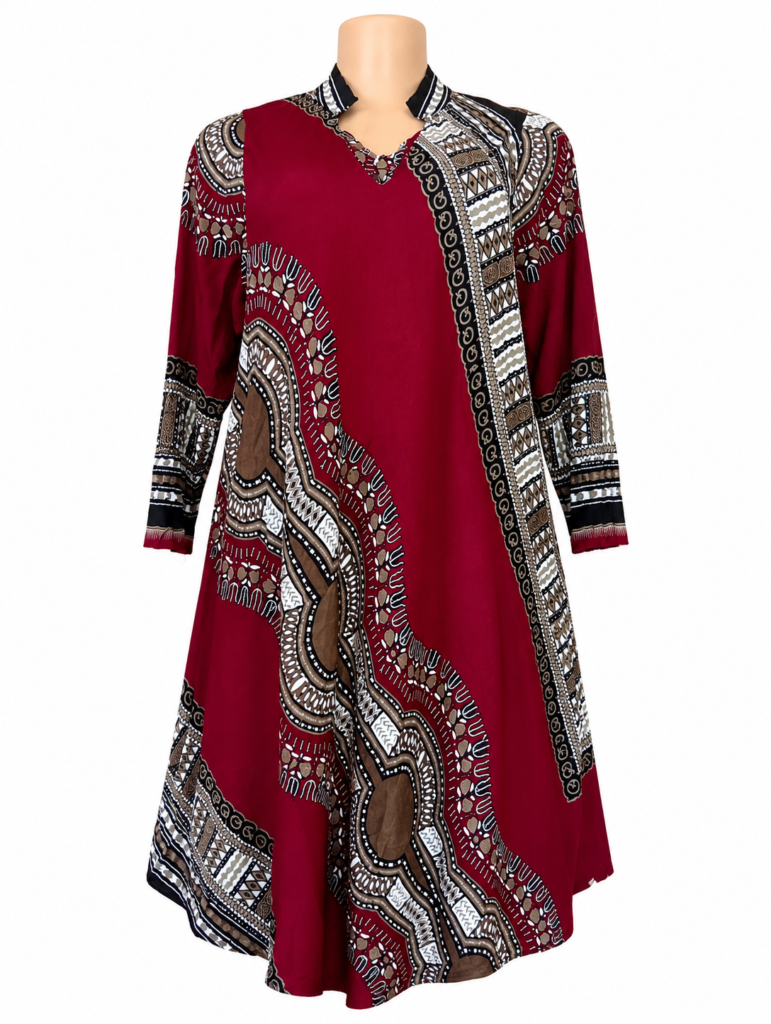 Premium Women's African Heritage Print A-Line Midi Dress