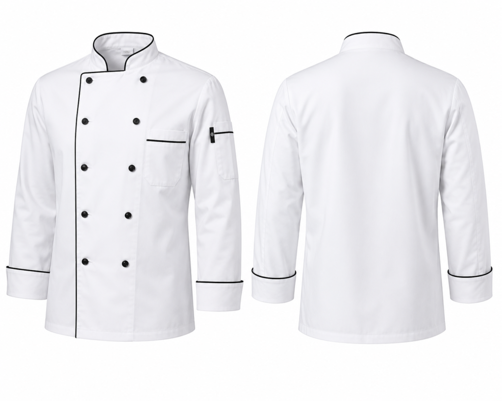 Premium White Double-Breasted Chef Coat with Black Piping