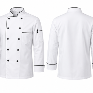 Premium White Double-Breasted Chef Coat with Black Piping