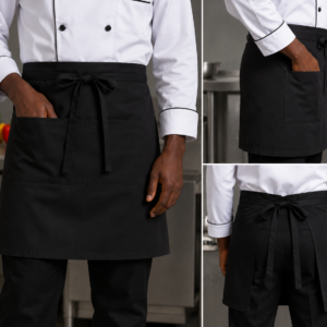 Professional Black Chef Waist Apron with Front Pockets
