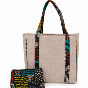 Heritage Linen Tote Bag & Ankara Pouch Set