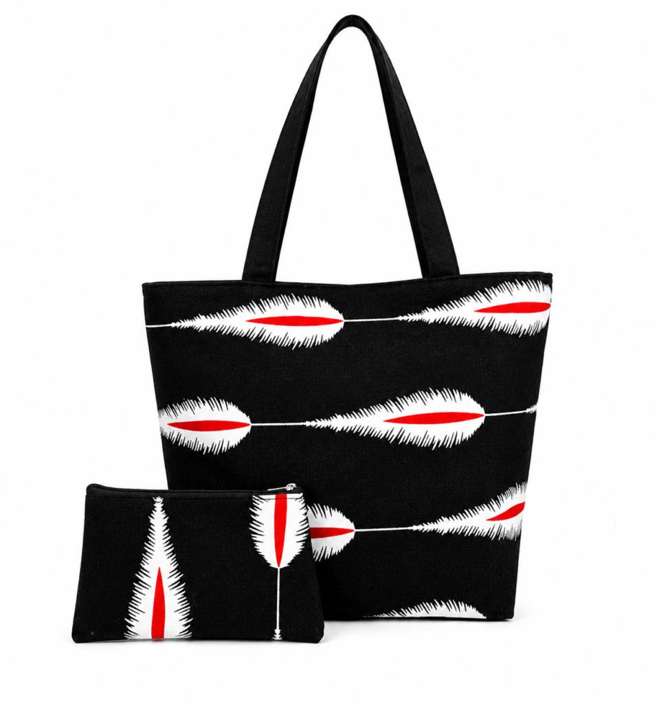African Print Tote Bag & Matching Pouch Set – Black & Red Heritage Collection
