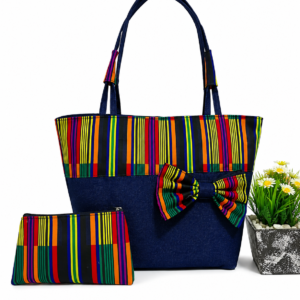 Kente Bow Tote Bag & Matching Pouch Set