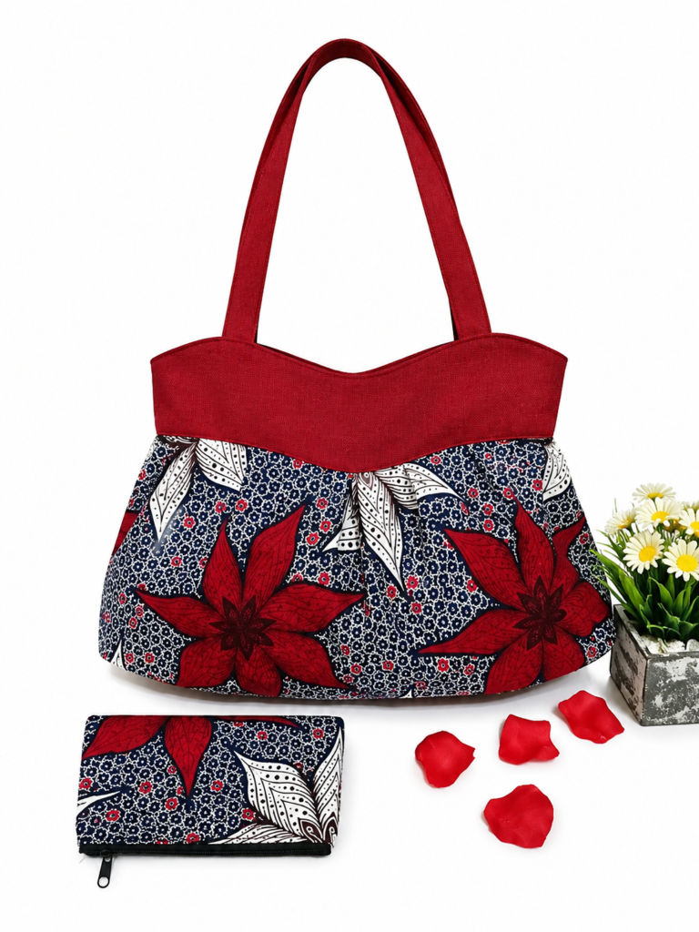 Ruby Blossom Handmade Tote Bag & Matching Wallet Set