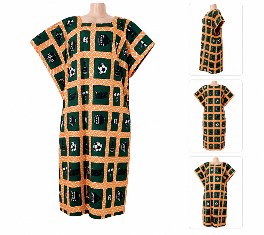 African Print Kaftan Dress – Orange & Green Heritage Collection