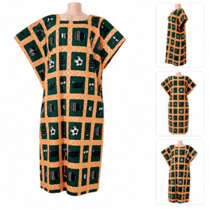 African Print Kaftan Dress – Orange & Green Heritage Collection