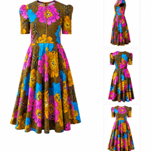 African Floral Print A-Line Midi Dress – Vibrant Ankara Style