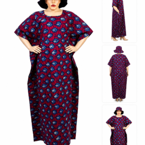 Elegant African Print Kaftan Maxi Dress with Matching Bucket Hat