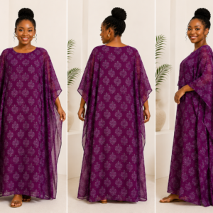Royal Plum Embroidered Kaftan Maxi Dress