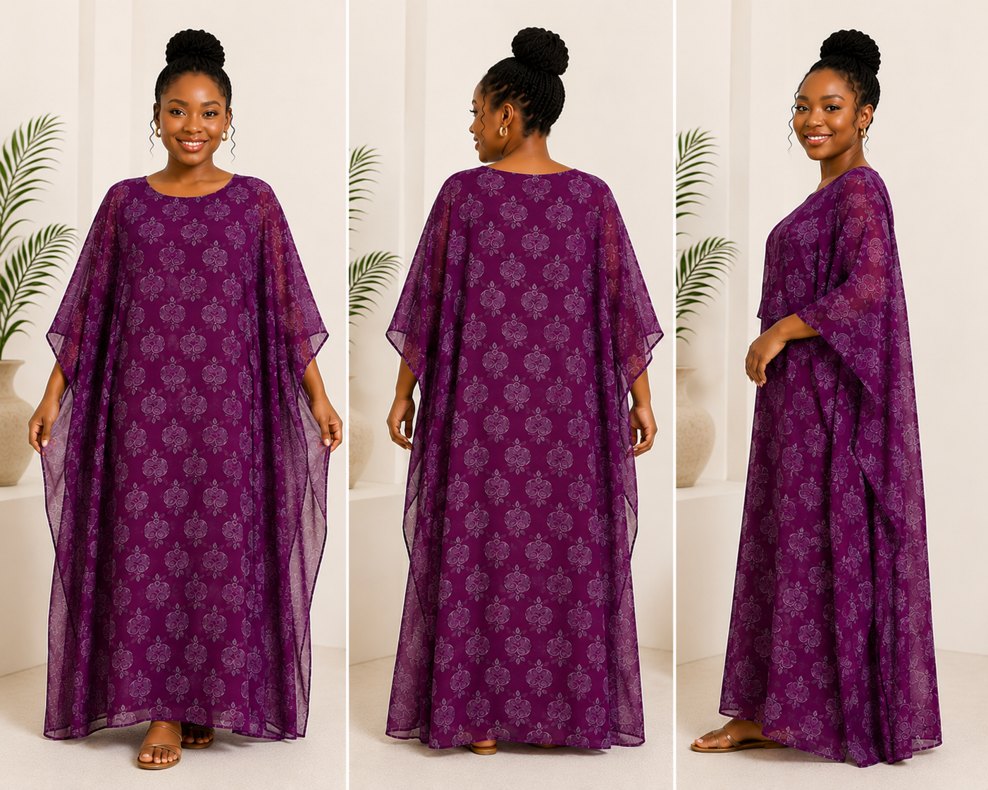 Royal Plum Embroidered Kaftan Maxi Dress