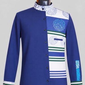 Men's African Ankara Kitenge Patchwork Shirt - Mandarin Collar