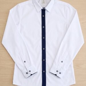 Premium Contrast Placket Corporate Shirt – White/Navy