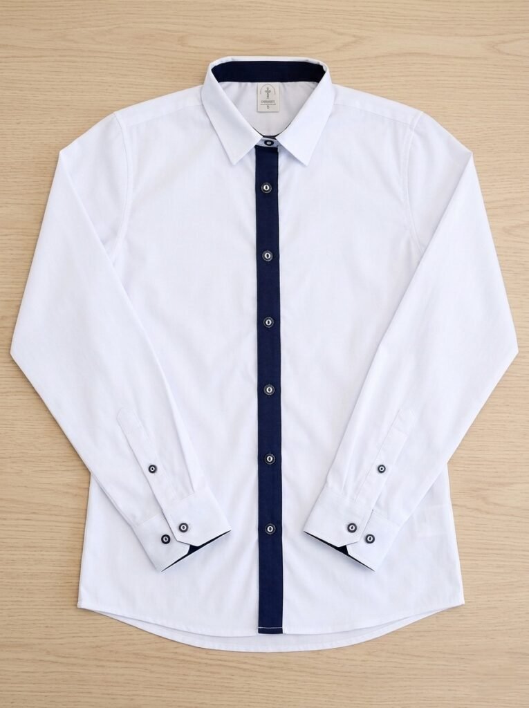 Premium Contrast Placket Corporate Shirt – White/Navy